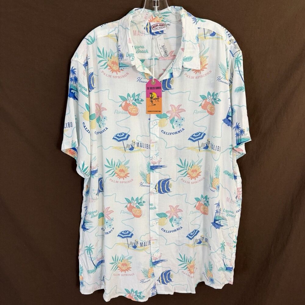 Ron Jon Surf Shop Men's 2XL Hawaiian Shirt Floral Short Sleeve Resort Camp
